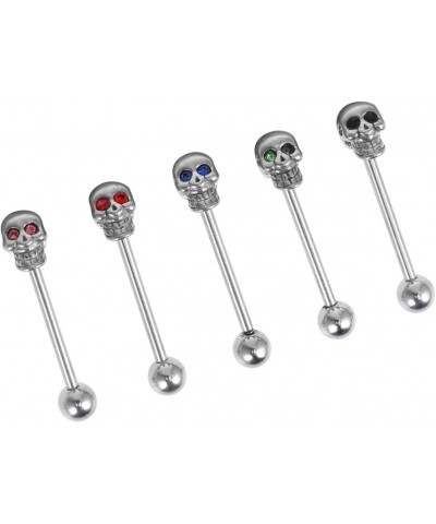 5 Pcs Stainless Steel Skull Diamonds Tongue Rings Barbell Piercing Tongue Bars Body Percing Jewelry Mixed Color for Halloween...