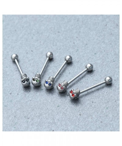 5 Pcs Stainless Steel Skull Diamonds Tongue Rings Barbell Piercing Tongue Bars Body Percing Jewelry Mixed Color for Halloween...