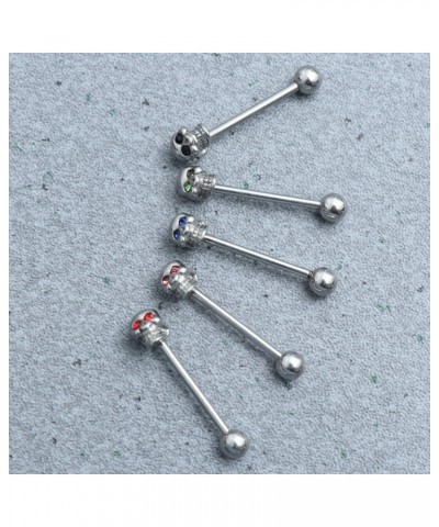 5 Pcs Stainless Steel Skull Diamonds Tongue Rings Barbell Piercing Tongue Bars Body Percing Jewelry Mixed Color for Halloween...