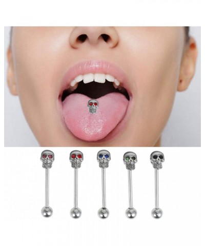 5 Pcs Stainless Steel Skull Diamonds Tongue Rings Barbell Piercing Tongue Bars Body Percing Jewelry Mixed Color for Halloween...