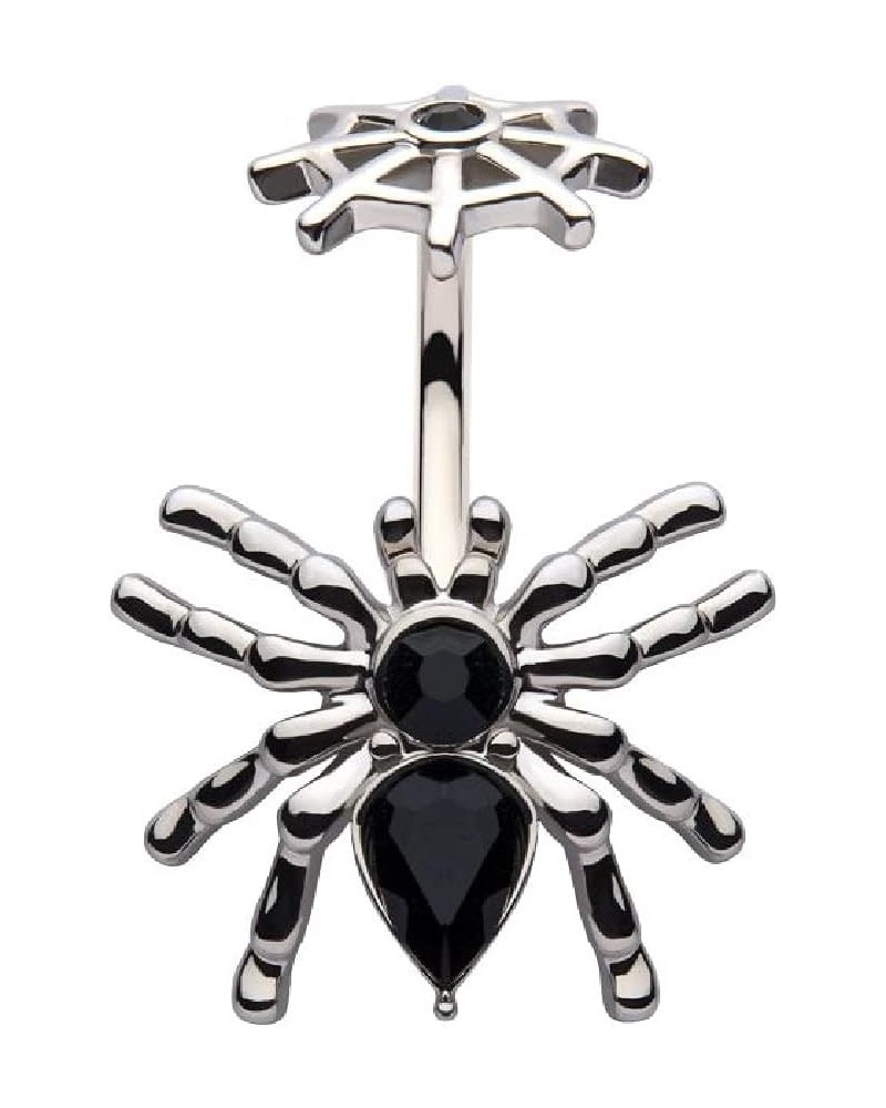 14GA Black CZ Crystal Bodied Spider with Fixed Web Top 316L Surgical Stainless Steel Navel Belly Button Ring $10.65 Body Jewelry