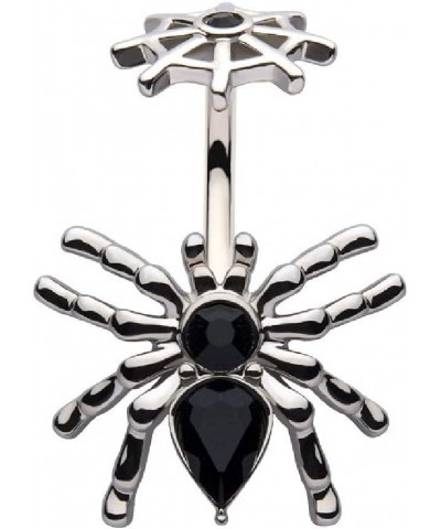 14GA Black CZ Crystal Bodied Spider with Fixed Web Top 316L Surgical Stainless Steel Navel Belly Button Ring $10.65 Body Jewelry