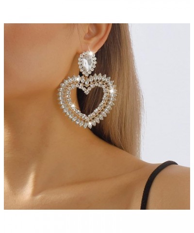 Hollow out Crstal Heart Dangle Drop Stud Earrings for Women Girls Silver $10.25 Earrings