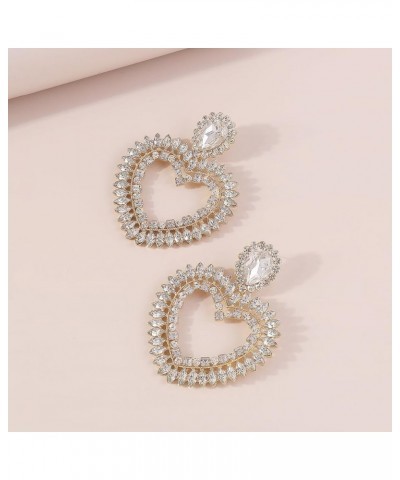 Hollow out Crstal Heart Dangle Drop Stud Earrings for Women Girls Silver $10.25 Earrings