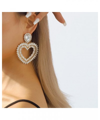 Hollow out Crstal Heart Dangle Drop Stud Earrings for Women Girls Silver $10.25 Earrings