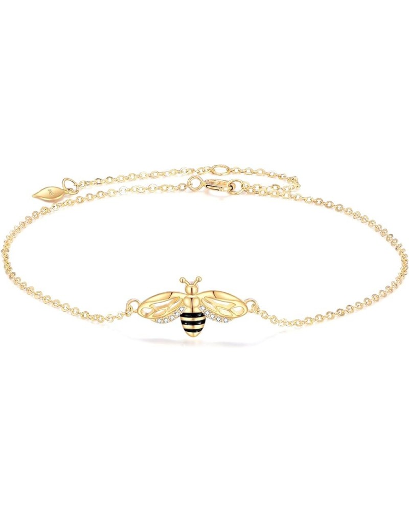 14k Yellow Gold Honey Bee Jewelry for Women, Fine Gold Pendant Gifts for Her Bee Anklet $63.55 Earrings