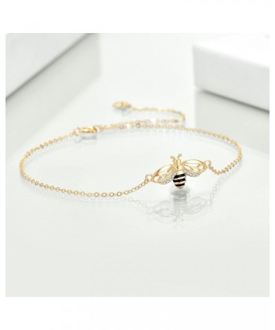 14k Yellow Gold Honey Bee Jewelry for Women, Fine Gold Pendant Gifts for Her Bee Anklet $63.55 Earrings