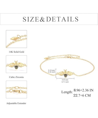 14k Yellow Gold Honey Bee Jewelry for Women, Fine Gold Pendant Gifts for Her Bee Anklet $63.55 Earrings