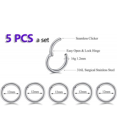 5Pcs 16G 18G Surgical Steel Nose Rings Hoop Tragus Septum Cartilage Hoop Earrings for Women Men Body Piercing Jewelry Kit Bar...