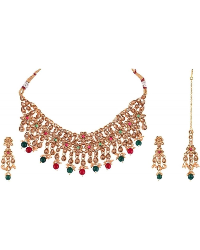 Indian Jewelry Sets for Women Bollywood Jewelry Indian Bollywood Kundan Crystal Pearl Wedding Choker Necklace Earrings Maanti...