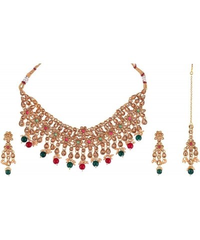 Indian Jewelry Sets for Women Bollywood Jewelry Indian Bollywood Kundan Crystal Pearl Wedding Choker Necklace Earrings Maanti...