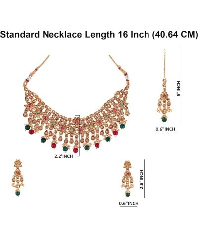 Indian Jewelry Sets for Women Bollywood Jewelry Indian Bollywood Kundan Crystal Pearl Wedding Choker Necklace Earrings Maanti...