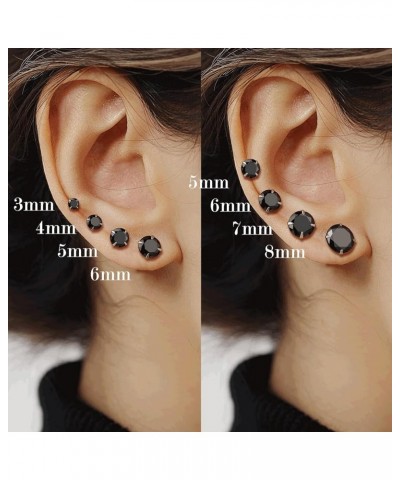 925 Sterling Silver Black Cubic Zirconia 3mm-8mm CZ Stud Earrings Men Women 6mm Stone $8.37 Earrings