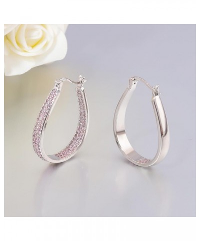 925 Sterling Silver Post Big Blue Cubic Zirconia Hoop Earrings for Women Teen Girls Large Oval Chunky Hoop Earrings 14K White...