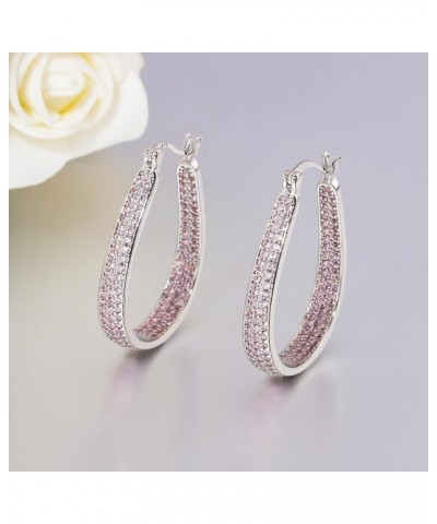 925 Sterling Silver Post Big Blue Cubic Zirconia Hoop Earrings for Women Teen Girls Large Oval Chunky Hoop Earrings 14K White...