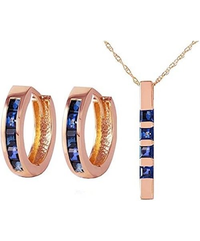 14k Rose Gold Jewelry Set: Natural Sapphire Pendant Necklace and Huggie Hoop Earrings 22.0 Inches $197.76 Jewelry Sets