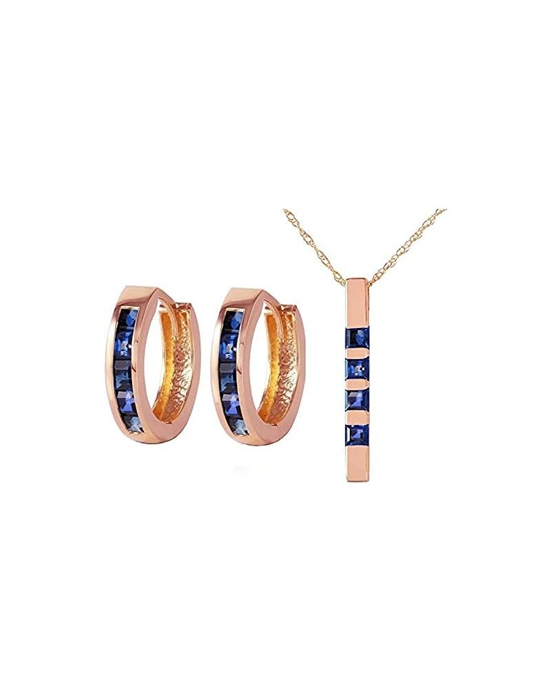 14k Rose Gold Jewelry Set: Natural Sapphire Pendant Necklace and Huggie Hoop Earrings 22.0 Inches $197.76 Jewelry Sets