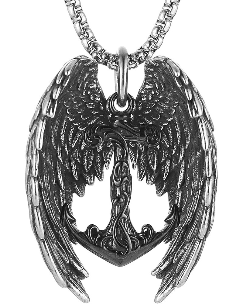 Angel Wing Necklace for Men Women Stainless Steel Gothic Punk Angel Wing Cross/Angel Pendant Faith Amulet Jewelry Gift Anchor...