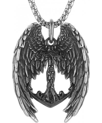 Angel Wing Necklace for Men Women Stainless Steel Gothic Punk Angel Wing Cross/Angel Pendant Faith Amulet Jewelry Gift Anchor...