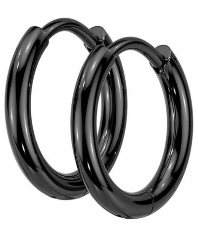 Pair of 316L Stainless Steel 2mm Thick Hinged Plain Round Hoop Earrings 18GA, L: 3/8" (10mm), Black $10.82 Earrings