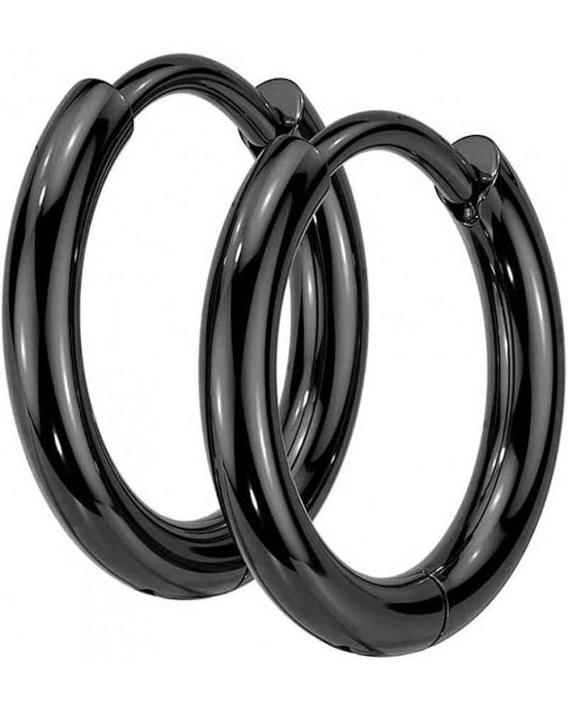 Pair of 316L Stainless Steel 2mm Thick Hinged Plain Round Hoop Earrings 18GA, L: 3/8" (10mm), Black $10.82 Earrings