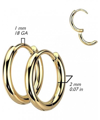 Pair of 316L Stainless Steel 2mm Thick Hinged Plain Round Hoop Earrings 18GA, L: 3/8" (10mm), Black $10.82 Earrings