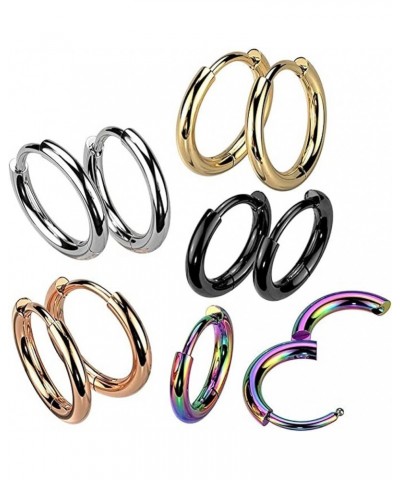 Pair of 316L Stainless Steel 2mm Thick Hinged Plain Round Hoop Earrings 18GA, L: 3/8" (10mm), Black $10.82 Earrings