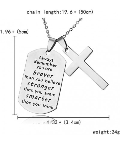 LF Stainless Steel Name Quote Personalized Braver Stronger Smarter Engraved Dog Tag Pendant Christian Cross Sentimental Inspi...