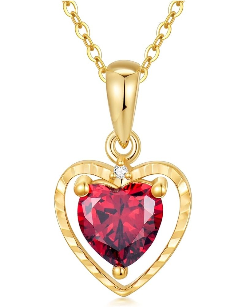 Solid 14kt Yellow Gold 6mm/8mm Natural Heart Garnet Pendant Necklace for Women Genuine January Birthstone Garnet Red Heart Ne...