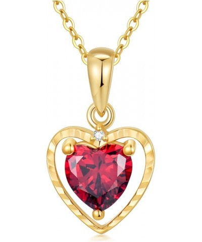 Solid 14kt Yellow Gold 6mm/8mm Natural Heart Garnet Pendant Necklace for Women Genuine January Birthstone Garnet Red Heart Ne...