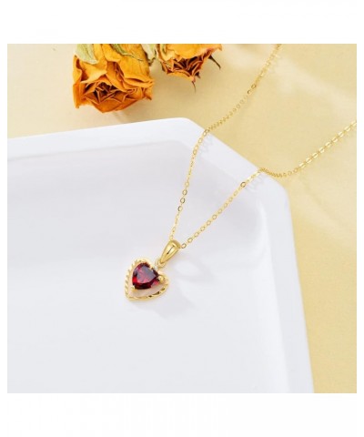 Solid 14kt Yellow Gold 6mm/8mm Natural Heart Garnet Pendant Necklace for Women Genuine January Birthstone Garnet Red Heart Ne...