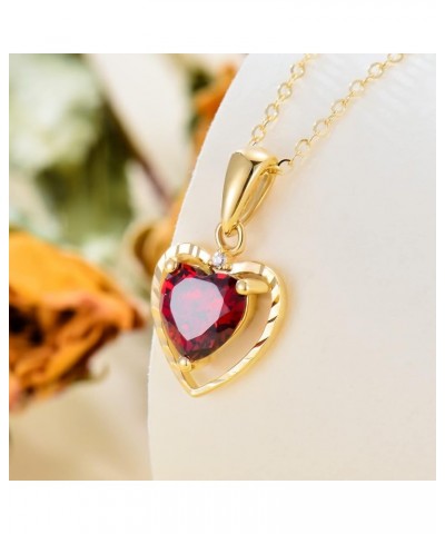 Solid 14kt Yellow Gold 6mm/8mm Natural Heart Garnet Pendant Necklace for Women Genuine January Birthstone Garnet Red Heart Ne...