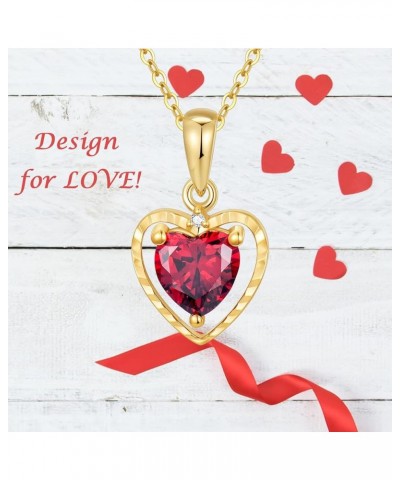 Solid 14kt Yellow Gold 6mm/8mm Natural Heart Garnet Pendant Necklace for Women Genuine January Birthstone Garnet Red Heart Ne...