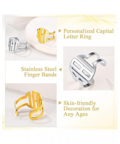 Personalized Name Rings/Monogram Initial Ring Engraved,Gold Plated/Sterling Silver/Stainless Steel,Size Adjustable Custom Mem...