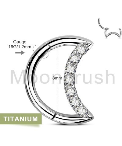 G23 Solid Titanium Septum Ring 16G Moon Clicker Daith Earrings Sparkly Silver Helix Cartilage Hoop Earring Daith Piercing Jew...