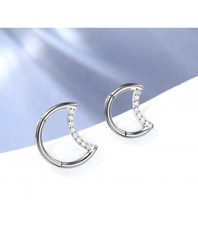 G23 Solid Titanium Septum Ring 16G Moon Clicker Daith Earrings Sparkly Silver Helix Cartilage Hoop Earring Daith Piercing Jew...