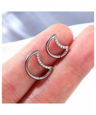 G23 Solid Titanium Septum Ring 16G Moon Clicker Daith Earrings Sparkly Silver Helix Cartilage Hoop Earring Daith Piercing Jew...