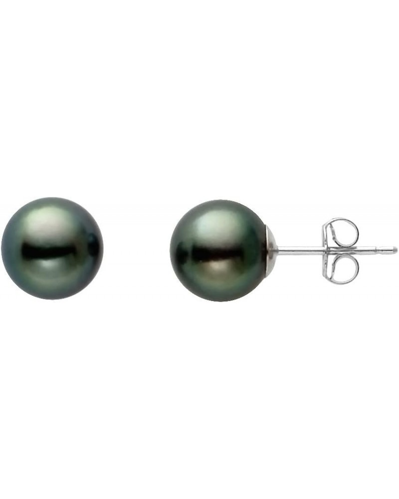 14k Gold AAAA Quality Japanese Black Akoya Cultured Pearl Stud Earrings for Women - White Gold 7-7.5mm $41.60 Earrings