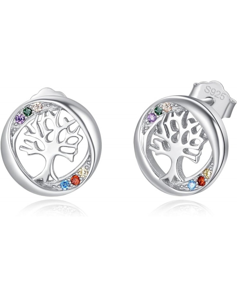 Tree of life Earrings 925 Sterling Silver Tree of life stud Earrings, Round Stud Earring, Birthday Jewelry Gifts for Women La...