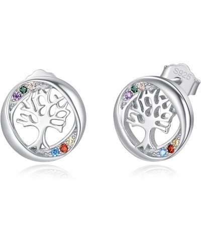 Tree of life Earrings 925 Sterling Silver Tree of life stud Earrings, Round Stud Earring, Birthday Jewelry Gifts for Women La...