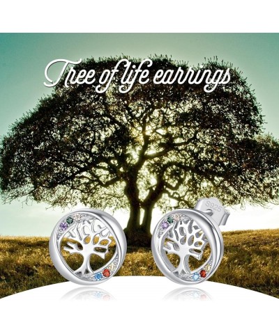 Tree of life Earrings 925 Sterling Silver Tree of life stud Earrings, Round Stud Earring, Birthday Jewelry Gifts for Women La...