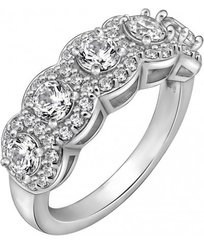 Sterling Silver Cubic Zirconia Round cut 5-Stone Halo Band Ring $26.24 Rings