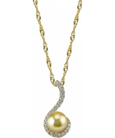 10-11mm Genuine Golden South Sea Cultured Pearl Swirl Pendant Necklace for Women $79.80 Necklaces