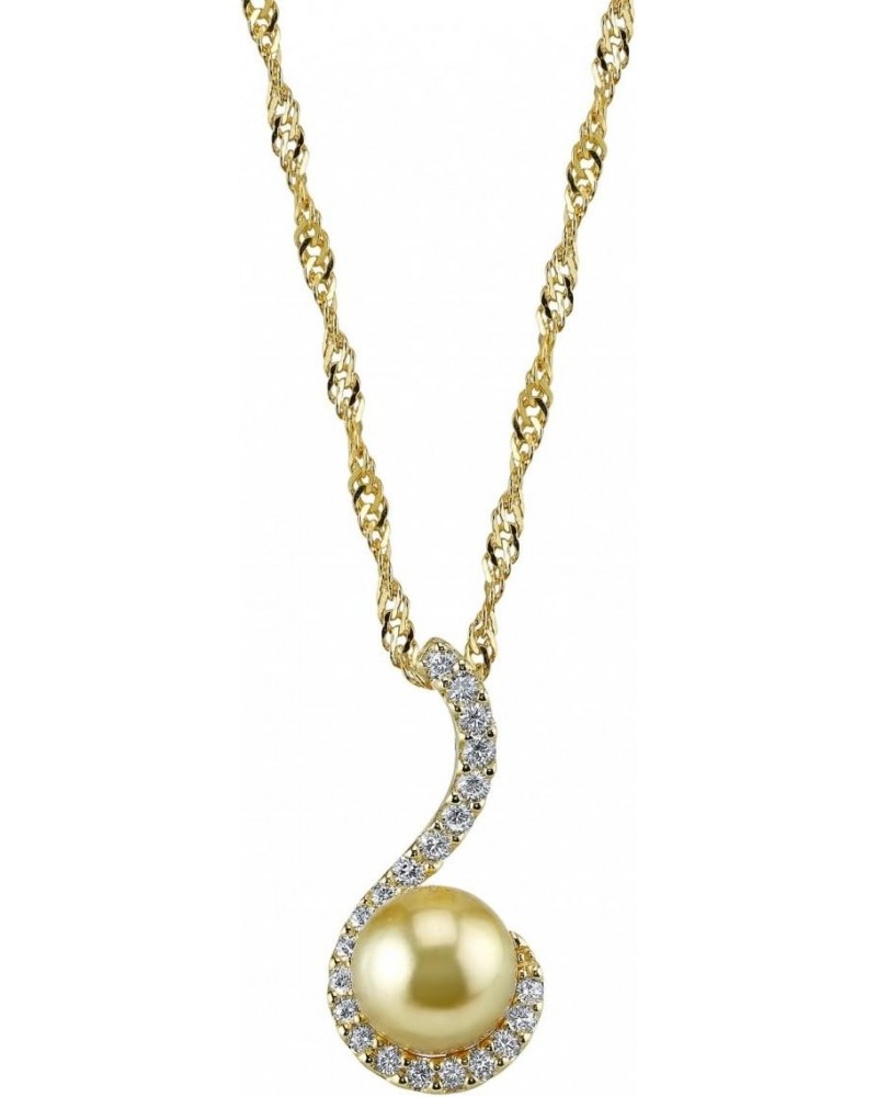 10-11mm Genuine Golden South Sea Cultured Pearl Swirl Pendant Necklace for Women $79.80 Necklaces