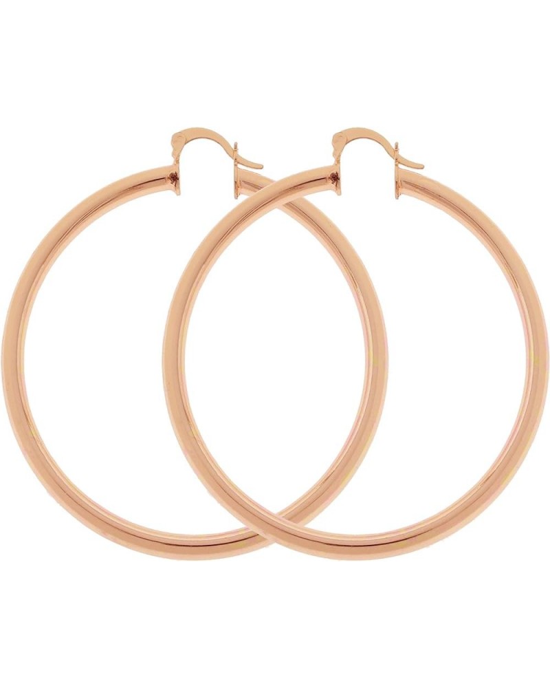 Women's Classic 4mm Wide Medium 40mm 50mm Large 60mm 70mm Extra Large 80mm Real 14k Rose Gold Layered Round BIG Hoop Rose Gol...