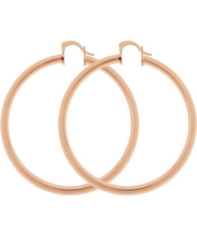 Women's Classic 4mm Wide Medium 40mm 50mm Large 60mm 70mm Extra Large 80mm Real 14k Rose Gold Layered Round BIG Hoop Rose Gol...