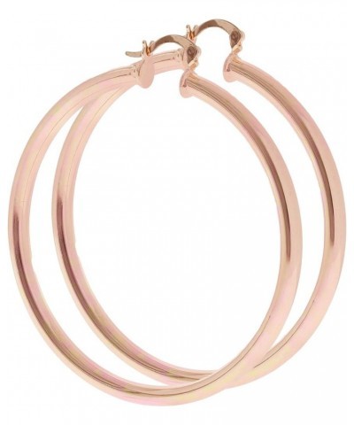 Women's Classic 4mm Wide Medium 40mm 50mm Large 60mm 70mm Extra Large 80mm Real 14k Rose Gold Layered Round BIG Hoop Rose Gol...