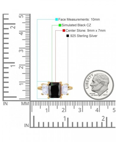 Three Stone Radiant Cut Wedding Engagement Bridal Ring Round Simulated Cubic Zirconia 925 Sterling Silver Yellow Tone, Simula...