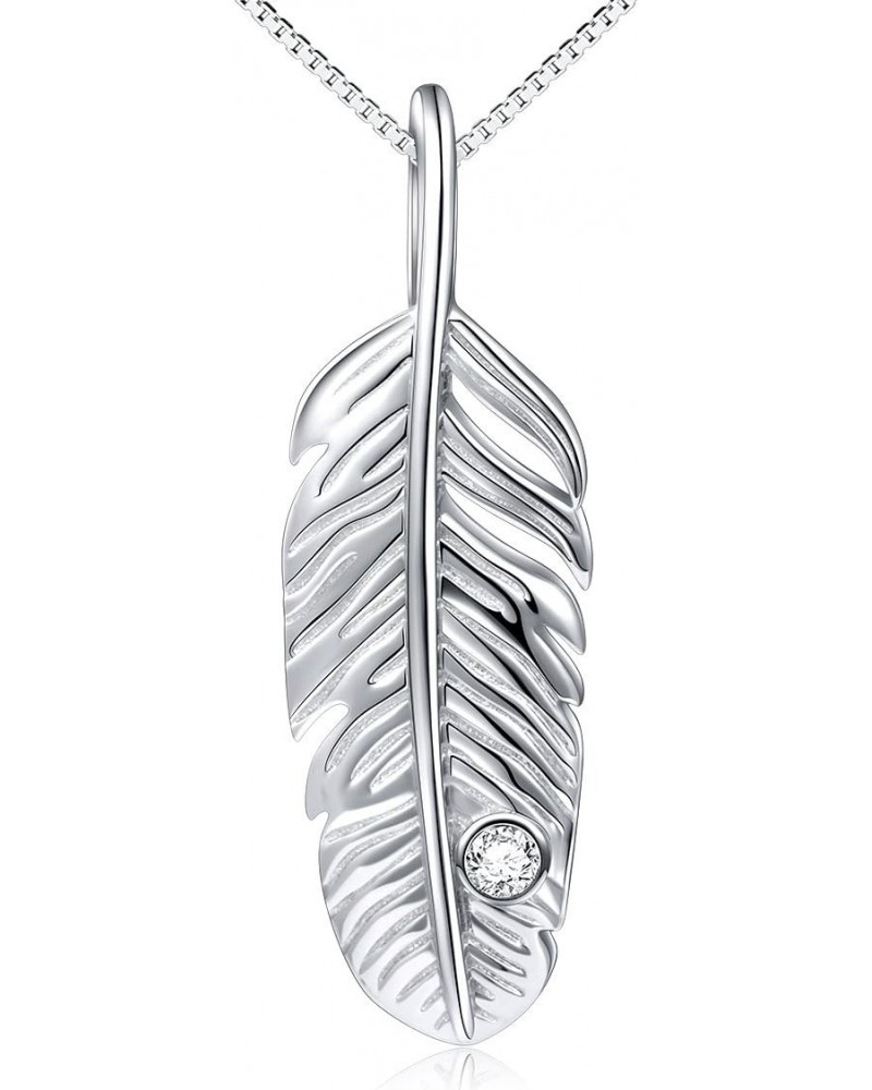 S925 Sterling Silver Feather Pendant Necklace 18inches Box Chain $18.80 Necklaces