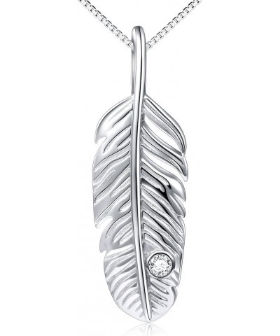 S925 Sterling Silver Feather Pendant Necklace 18inches Box Chain $18.80 Necklaces